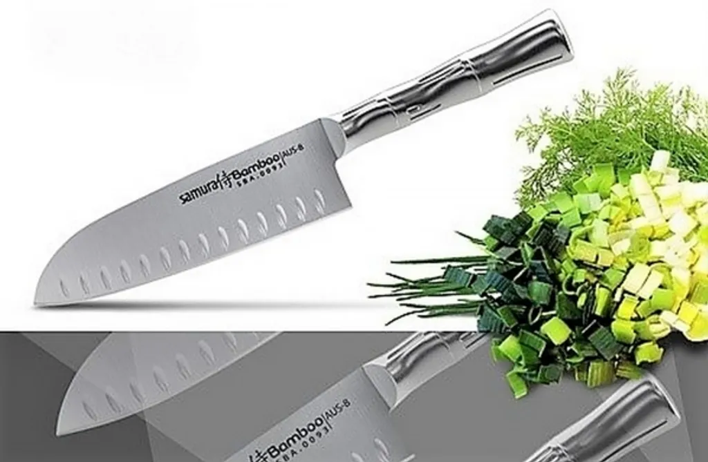 Küchenmesser Kochmesser Allzweck SAMURA BAMBOO Santoku Profi Messer japanischer Art AUS-8 Stahl Vollmetall Edelstahl 14 cm Klinge